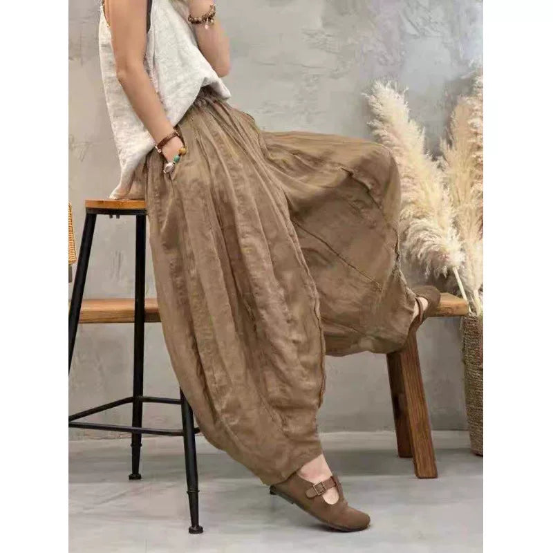 Balloon-Leg Pants in Linen-Look Textured Fabric