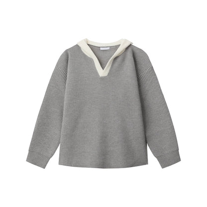 Vielseitiger Retro-Kapuzenpullover mit V-Ausschnitt, Farbblock-Design und Rippstrickbündchen