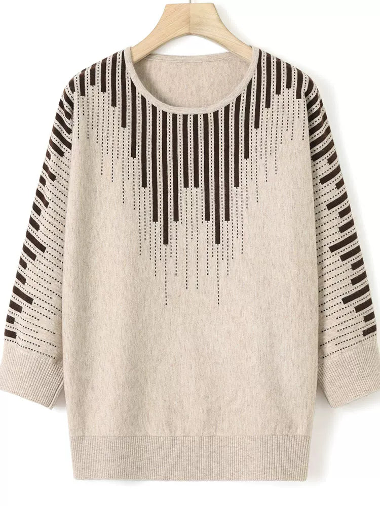 Geometric Jacquard Half Sleeve Knit Top in Polyester