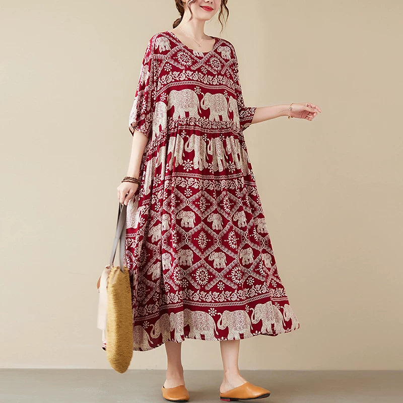 Floral Cotton Blend Midi Dress - Plus Size