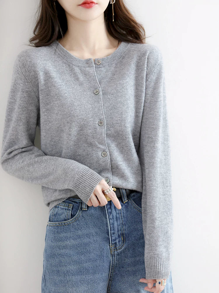 Soft Knit Cardigan with Front Buttons & Ribbed Trim