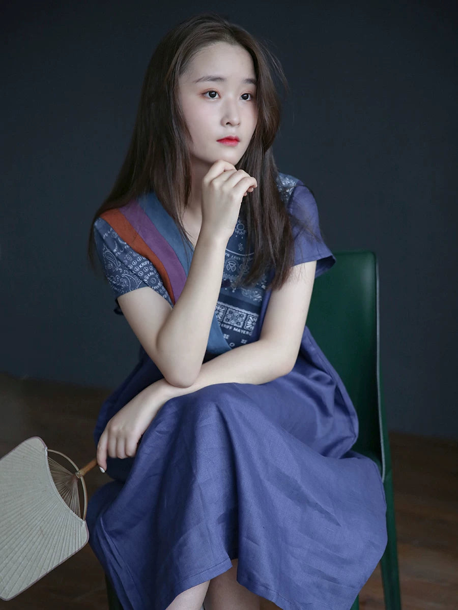 Relaxed Linen-Cotton Midi Dress with Frog Buttons