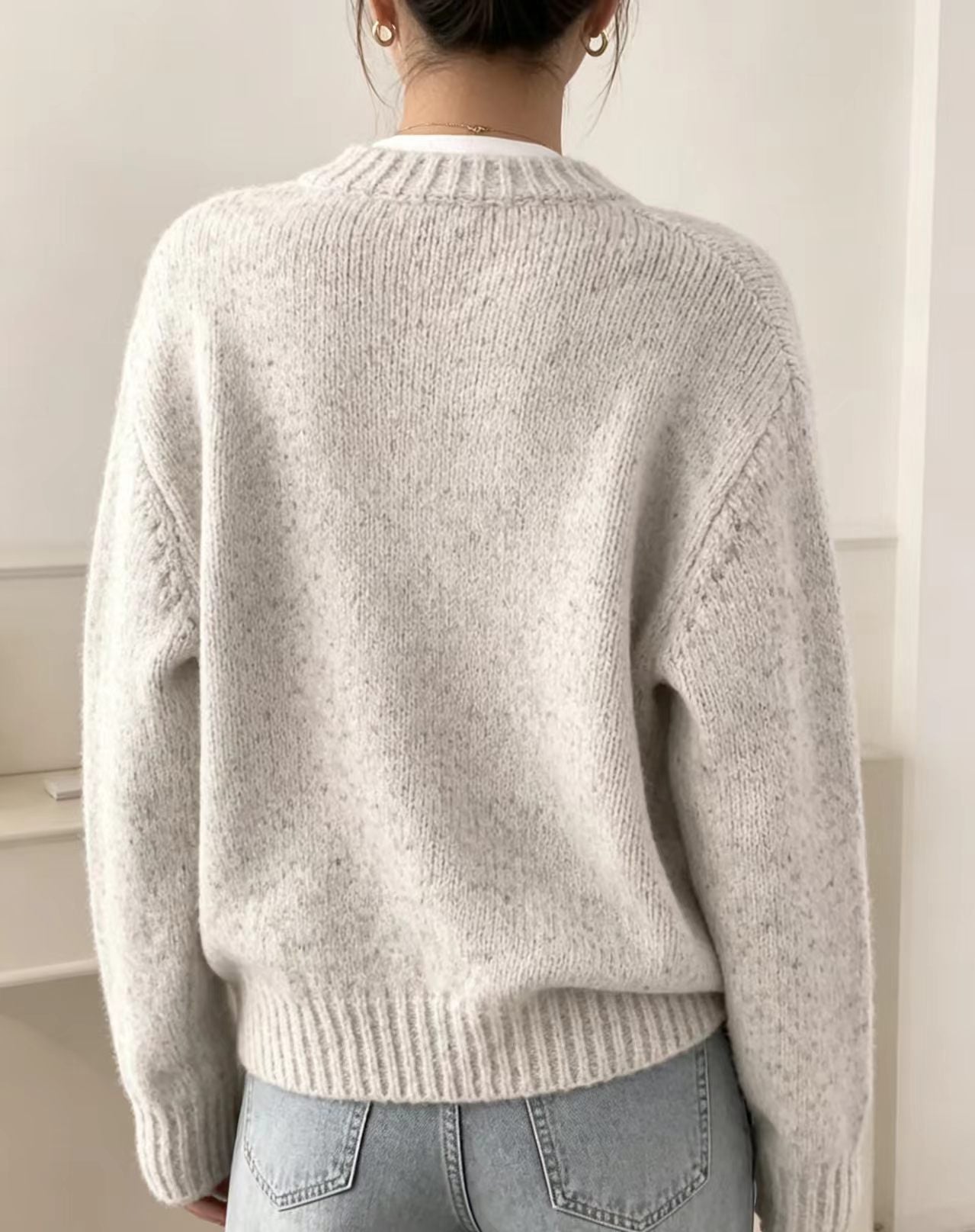 Speckled Yarn Cardigan with Front Buttons