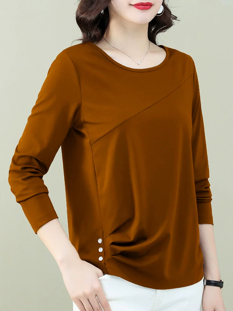 Modal-Blend Top with Asymmetrical Seam & Side Buttons