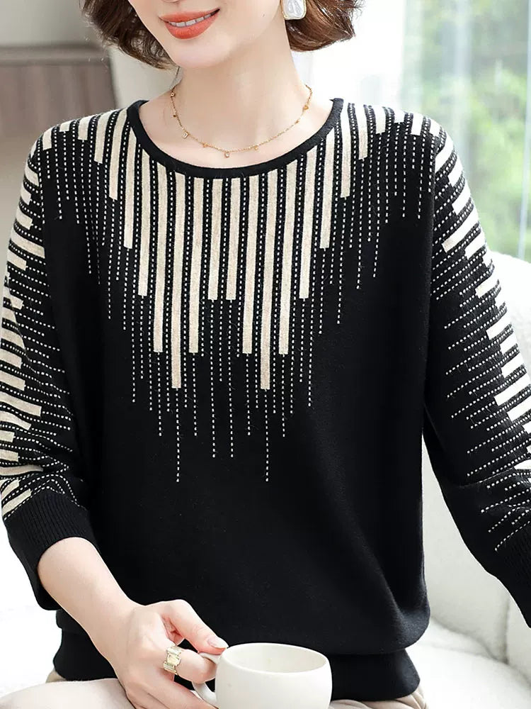 Geometric Jacquard Half Sleeve Knit Top in Polyester