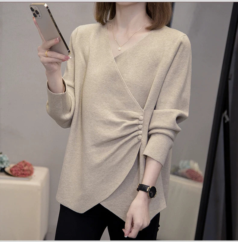 V-Neck Knit Top with Twisted Knot Detail