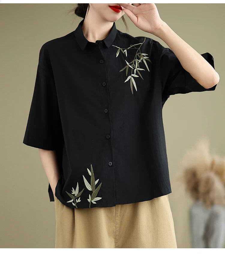 Embroidered Half Sleeve Shirt with Standard Collar
