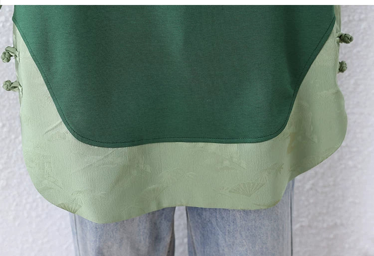 Contrast Raglan Woven Top with Knot Detail