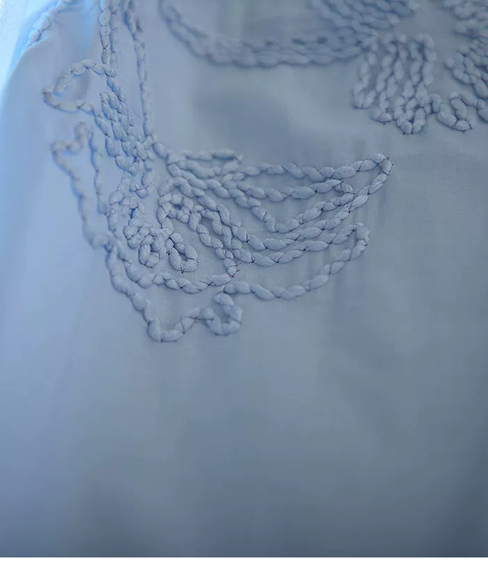 100% Cotton Blouse with Floral Embroidery & Lace Cuffs