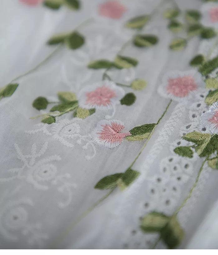 Cotton Blouse with Floral Embroidery & Eyelet Lace