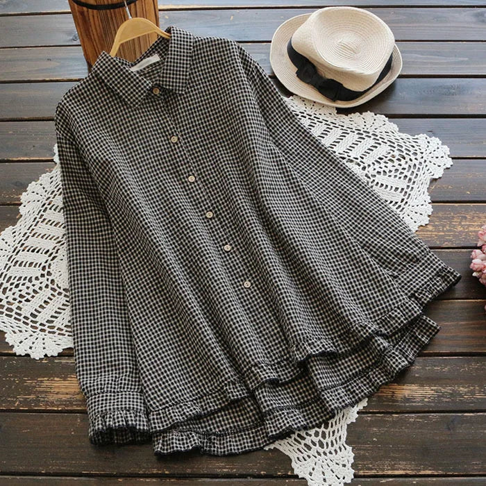 Plaid V-Neck Long Sleeve Shirt