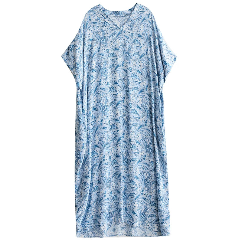 Relaxed Floral Short Sleeve Dress in Soft Cotton Blend