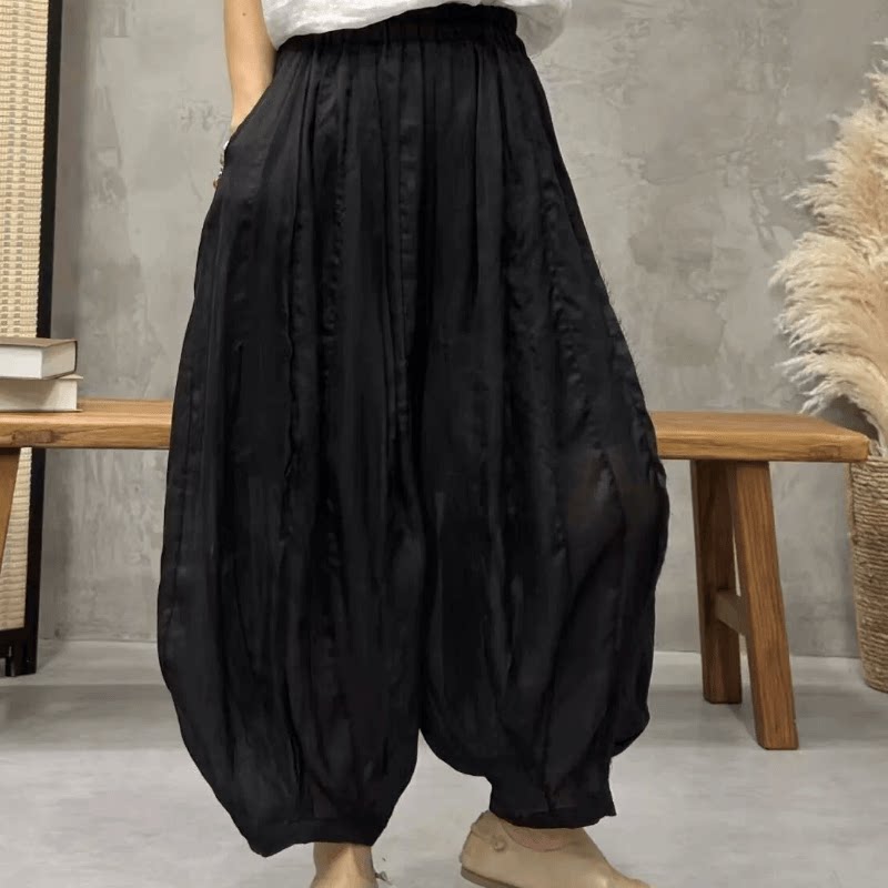 Balloon-Leg Pants in Linen-Look Textured Fabric