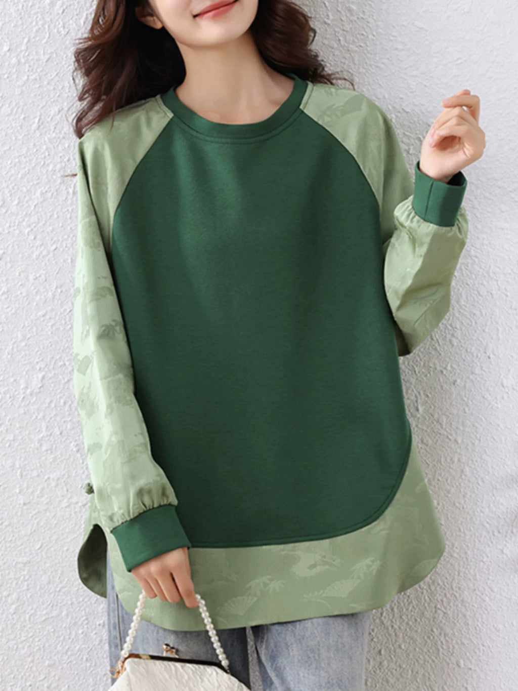 Contrast Raglan Woven Top with Knot Detail