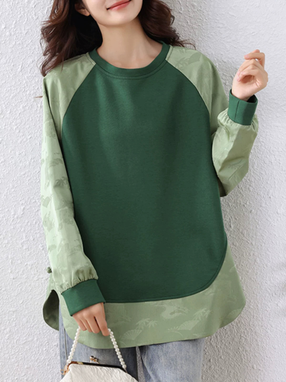 Contrast Raglan Woven Top with Knot Detail