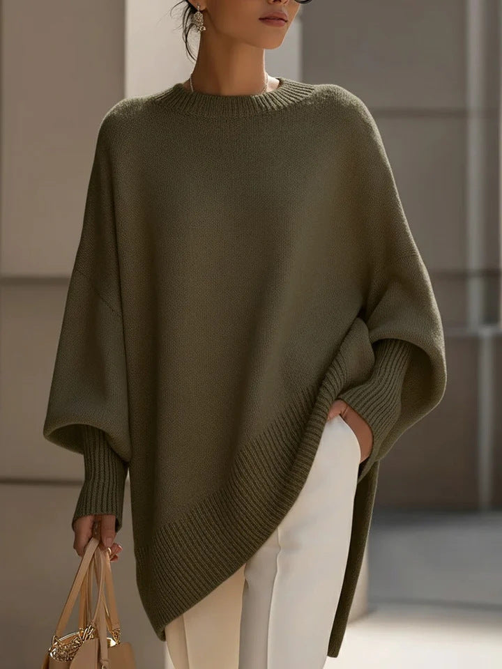 Oversized Knit Sweater with Asymmetrical Hem