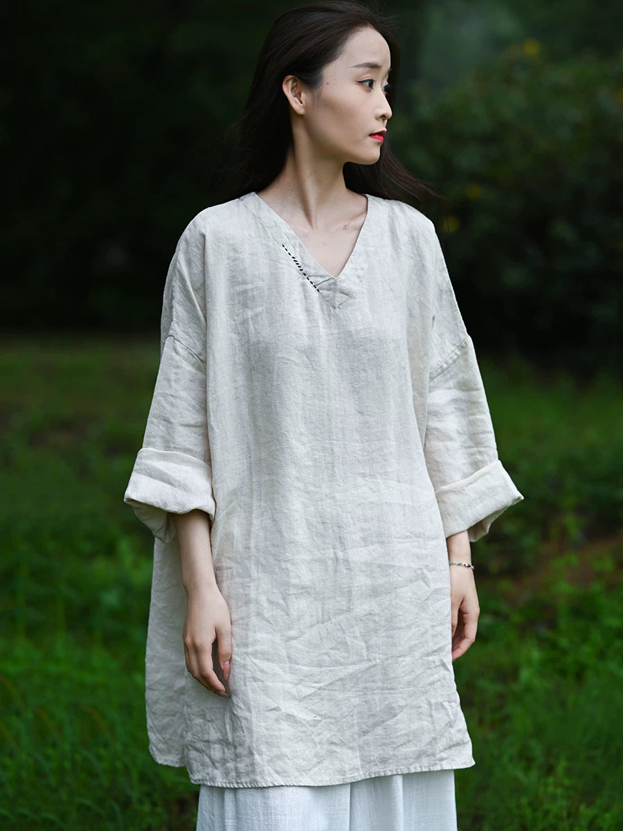 Relaxed Linen-Cotton Tunic with Frog Buttons