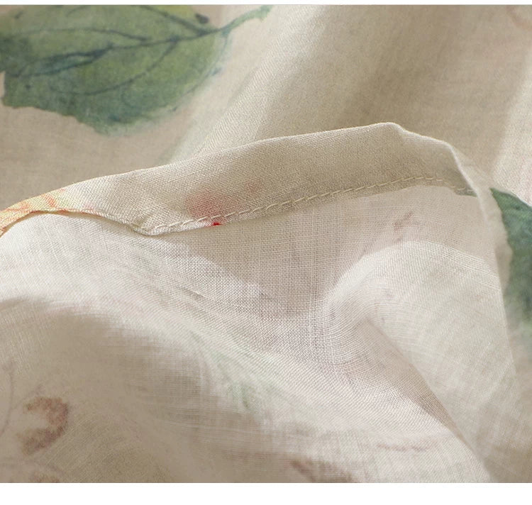 Floral Print Cotton Linen Three Quarter Sleeve Shirt