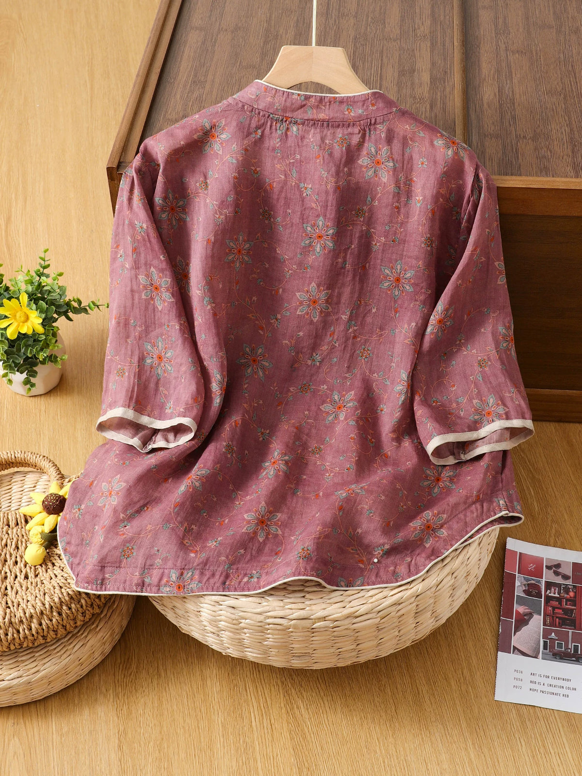 Floral Print Cotton Linen Half Sleeve Shirt