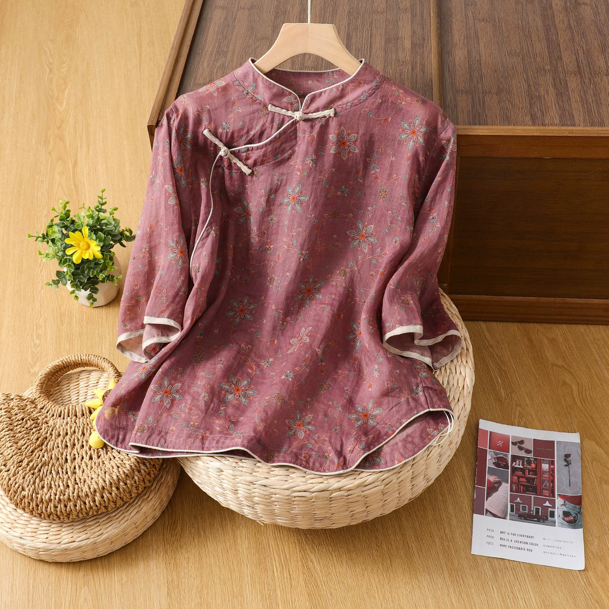 Floral Print Cotton Linen Half Sleeve Shirt
