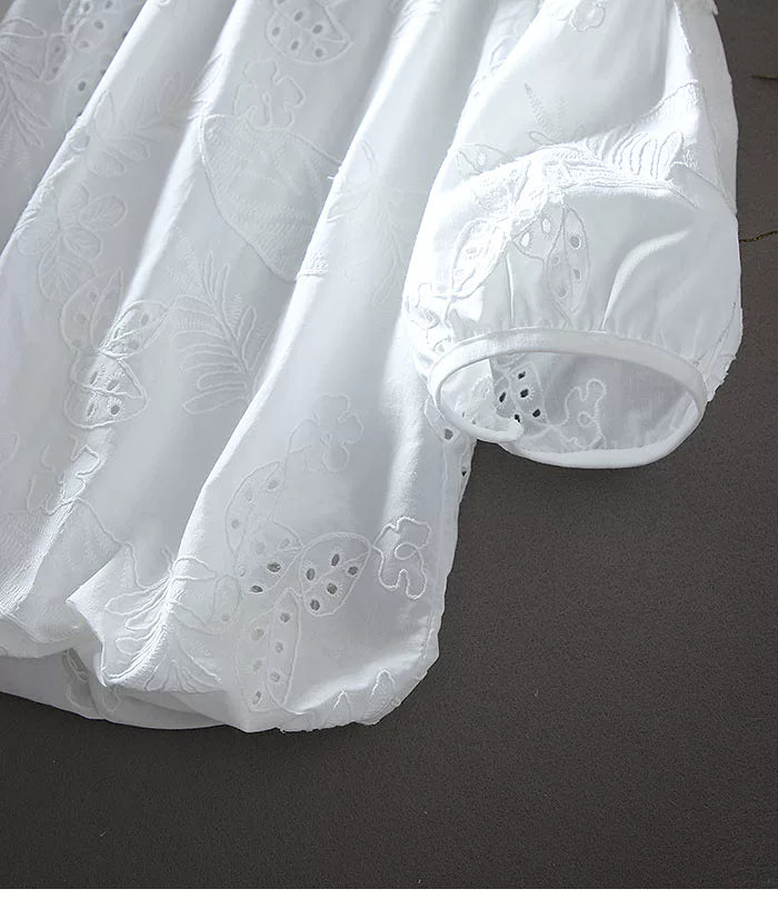 100% Cotton Top with Eyelet Embroidery & Lace Trim