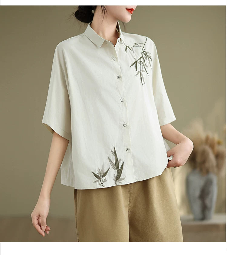 Embroidered Half Sleeve Shirt with Standard Collar