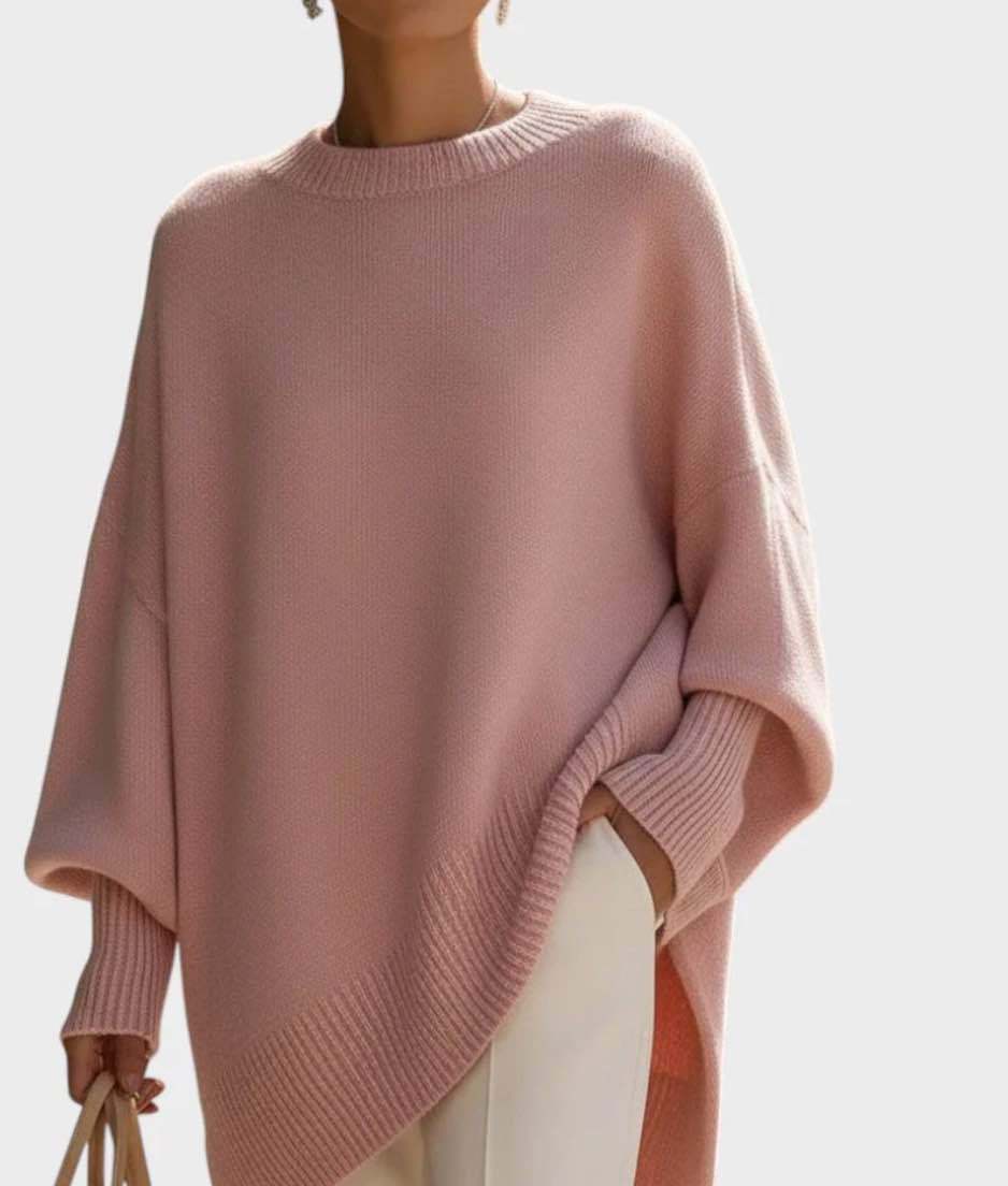 Oversized Knit Sweater with Asymmetrical Hem