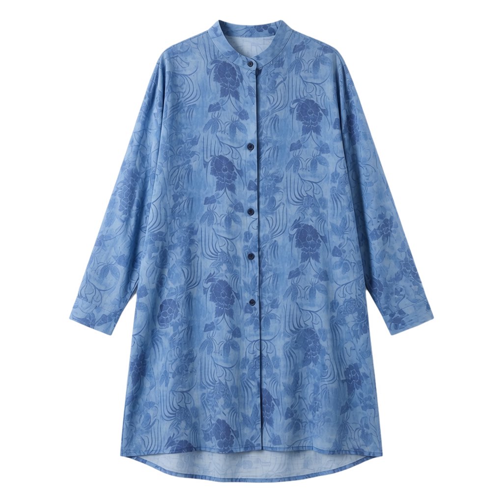 Chiffon Tunic with Blue Floral Print & Side Slits