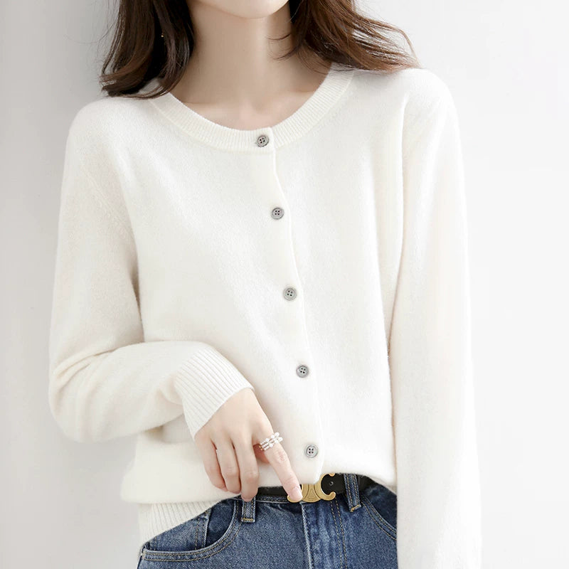 Soft Knit Cardigan with Front Buttons & Ribbed Trim