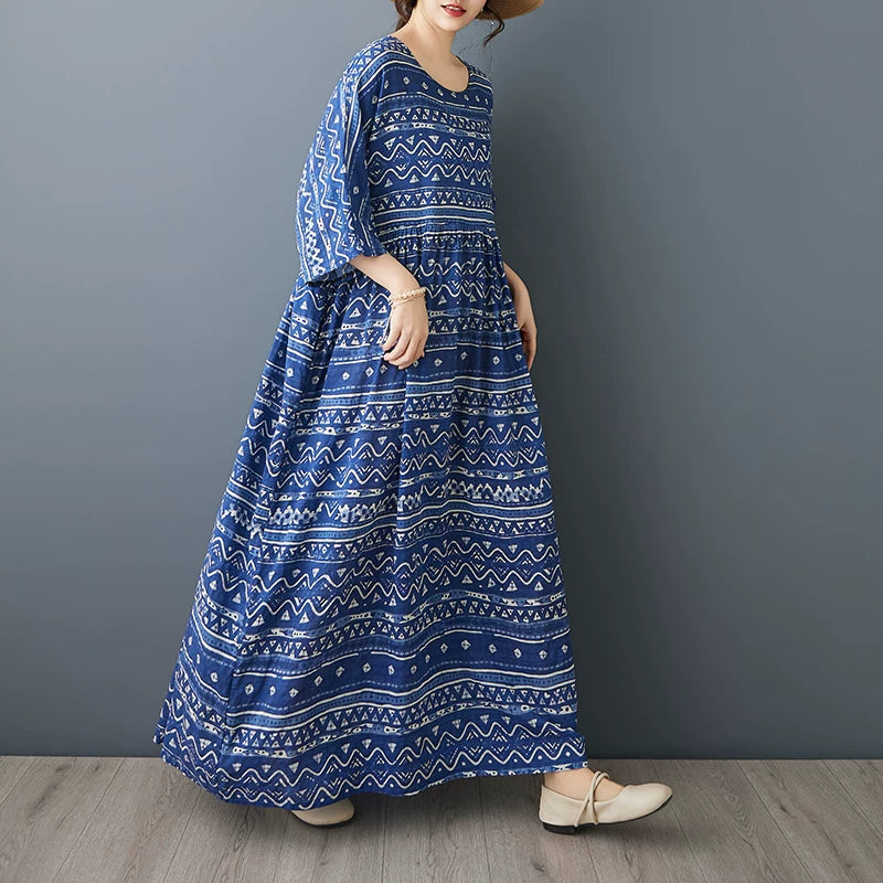 Blue Stripe Relaxed Fit Summer Dress