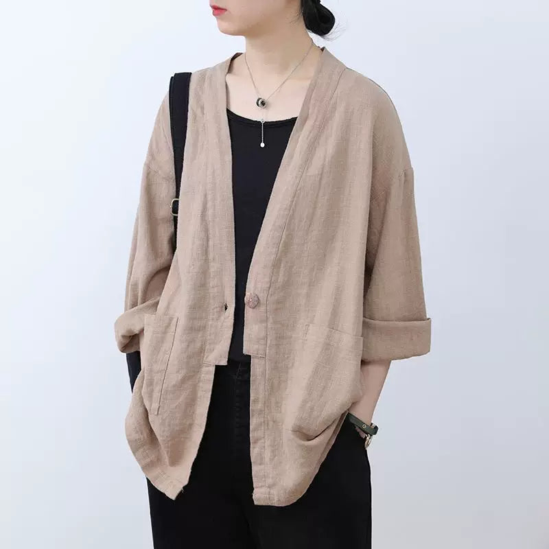 Linen-Look Textured Button Jacket, Relaxed Boxed Fit