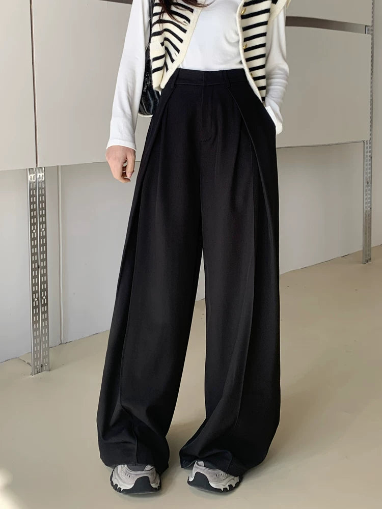 High-Waisted Wide-Leg Pants with Structured Pleats