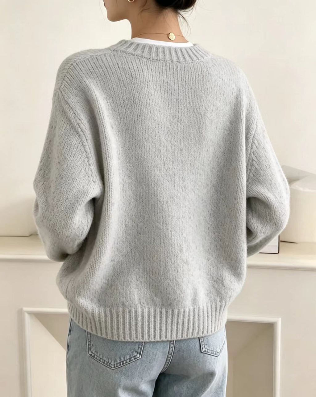 Speckled Yarn Cardigan with Front Buttons