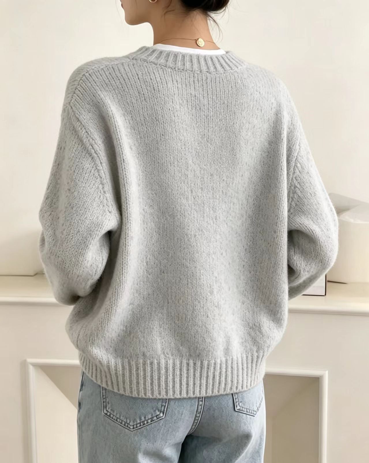 Speckled Yarn Cardigan with Front Buttons