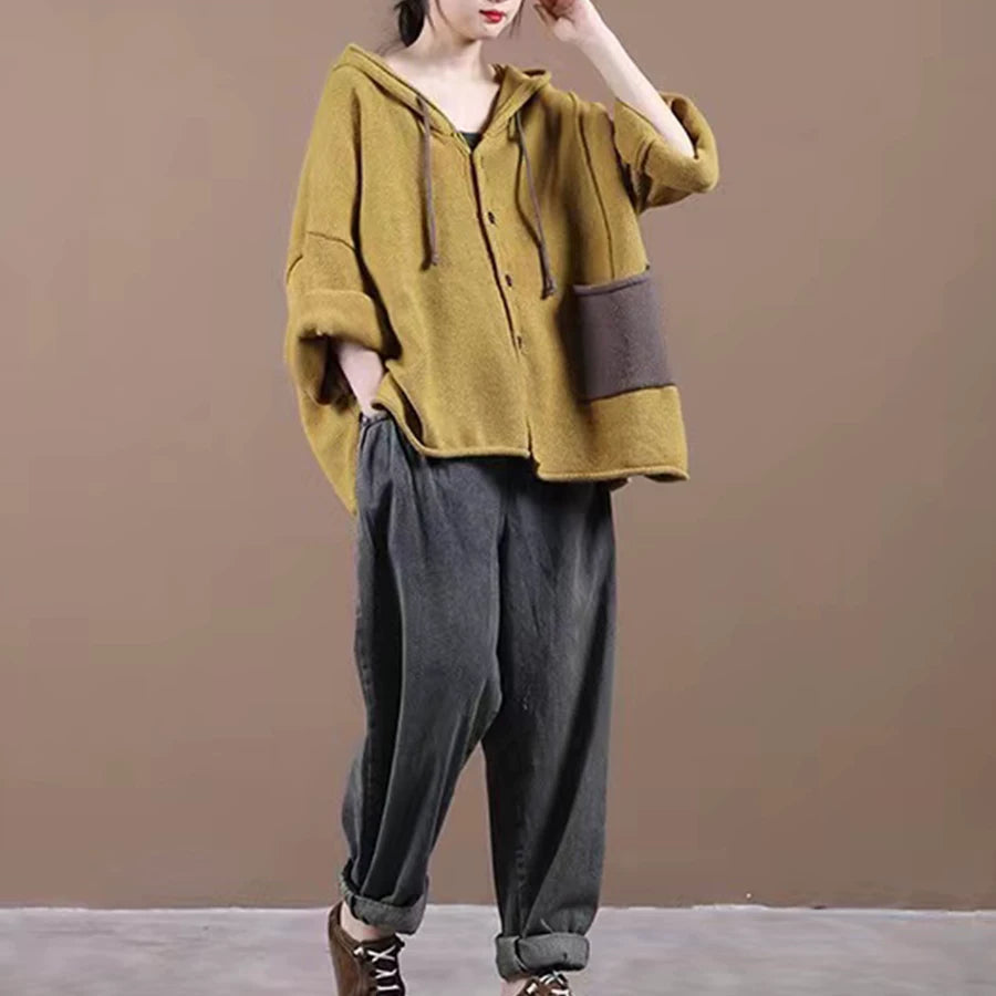 Relaxed Knit Cardigan with Color-Block Panels