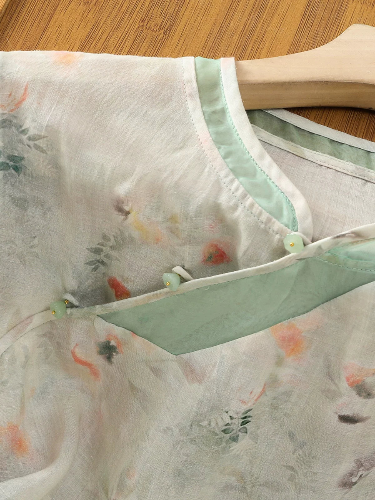 Floral Print Cotton Linen Three Quarter Sleeve Shirt