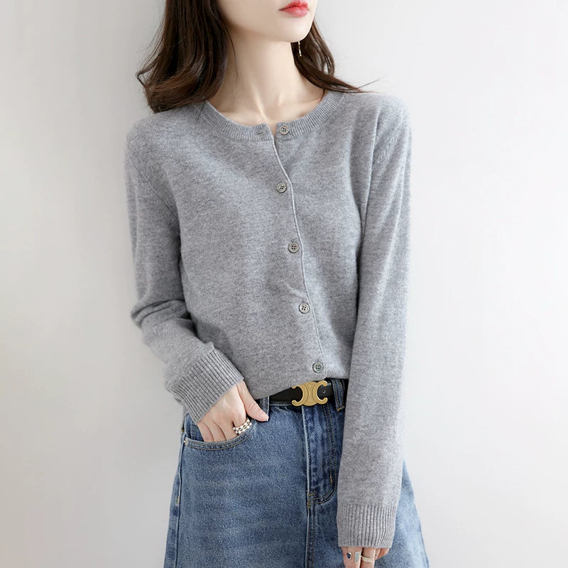 Soft Knit Cardigan with Front Buttons & Ribbed Trim