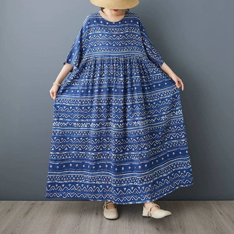 Blue Stripe Relaxed Fit Summer Dress