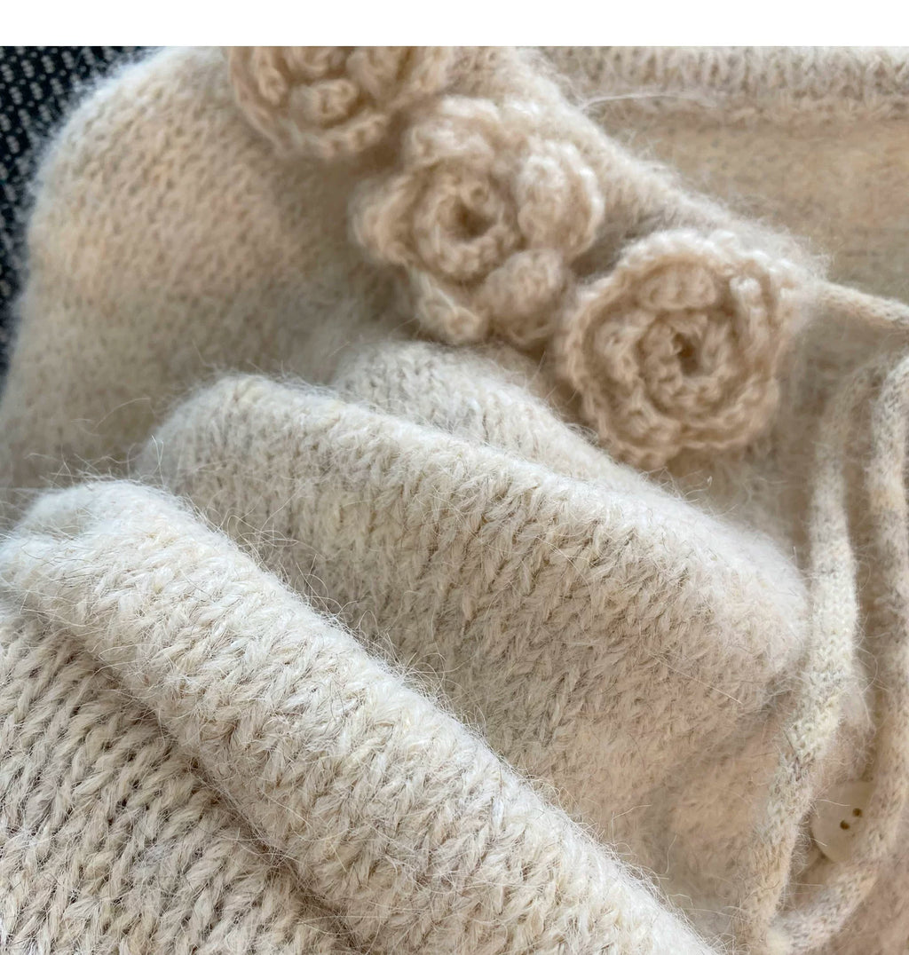 Floral Appliqué Fuzzy Knit Cardigan