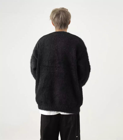 Oversized Mohair-Strickpullover mit Intarsienmuster im amerikanischen Buchstabenmuster