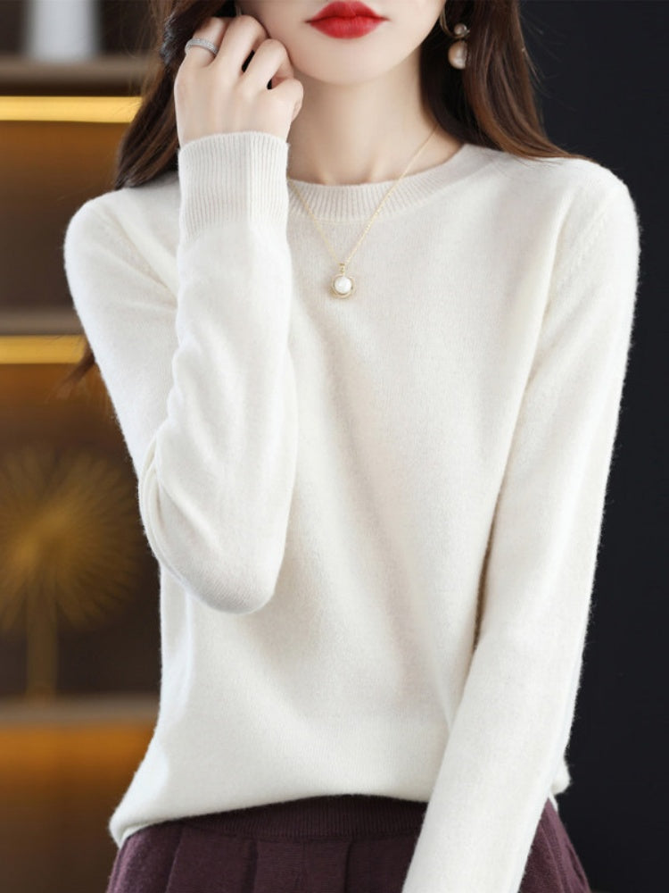 Solid Color Round Neck Simple Relaxed Soft Knit Top