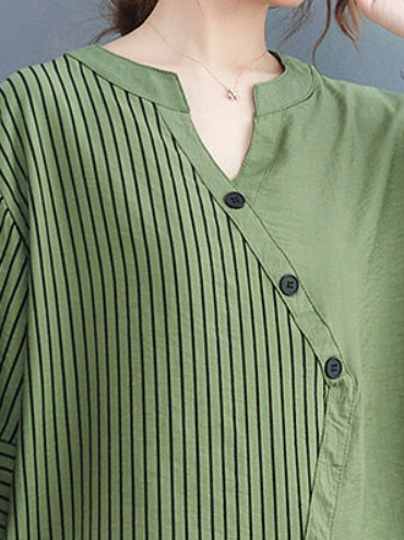 Asymmetrical Striped-Solid Panel Short Sleeve Top