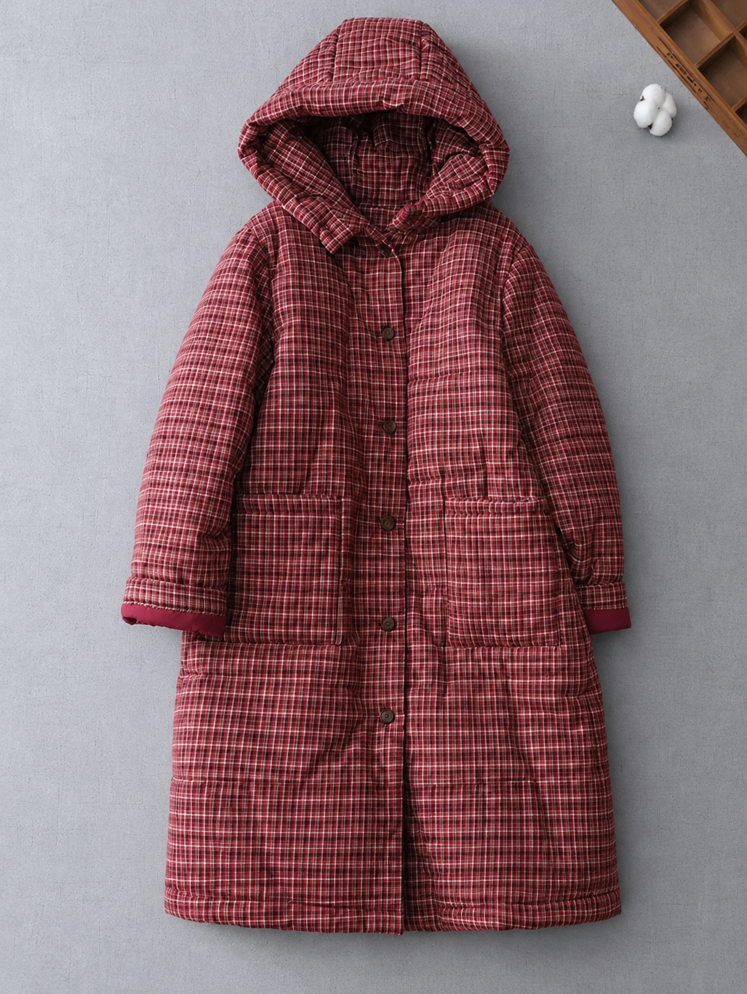 Retro Plaid Quilted Hooded Padded Coat