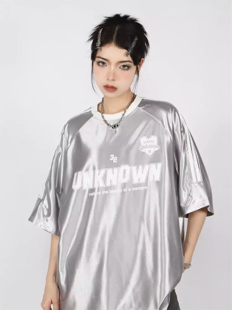 American Retro Style Shimmery Stripe Raglan Sleeve Tee