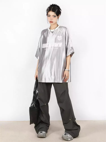 Amerikanisches Retro-T-Shirt mit schimmernden Streifen und Raglanärmeln