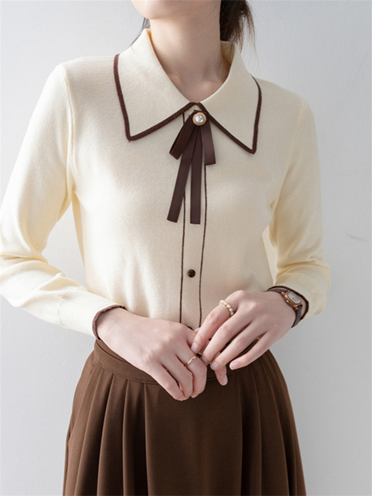 Suéter de punto con cuello babydoll color albaricoque