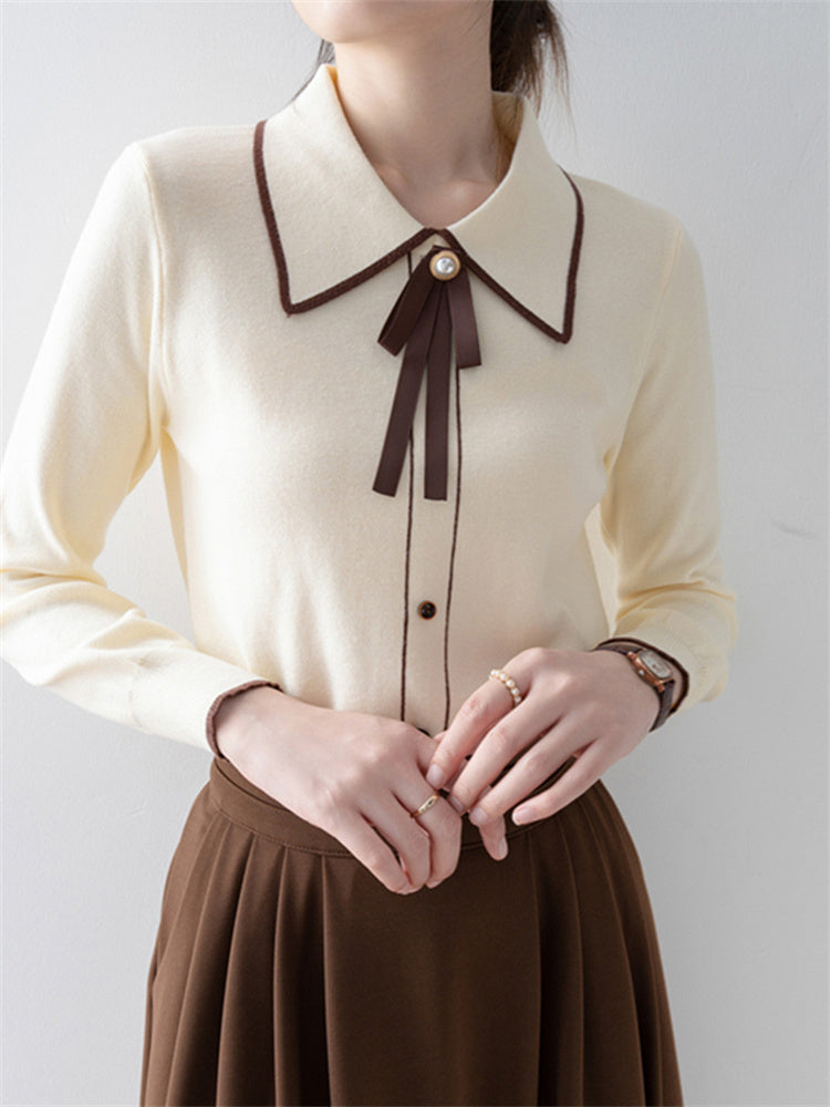 Apricot Babydoll Collar Knit Sweater