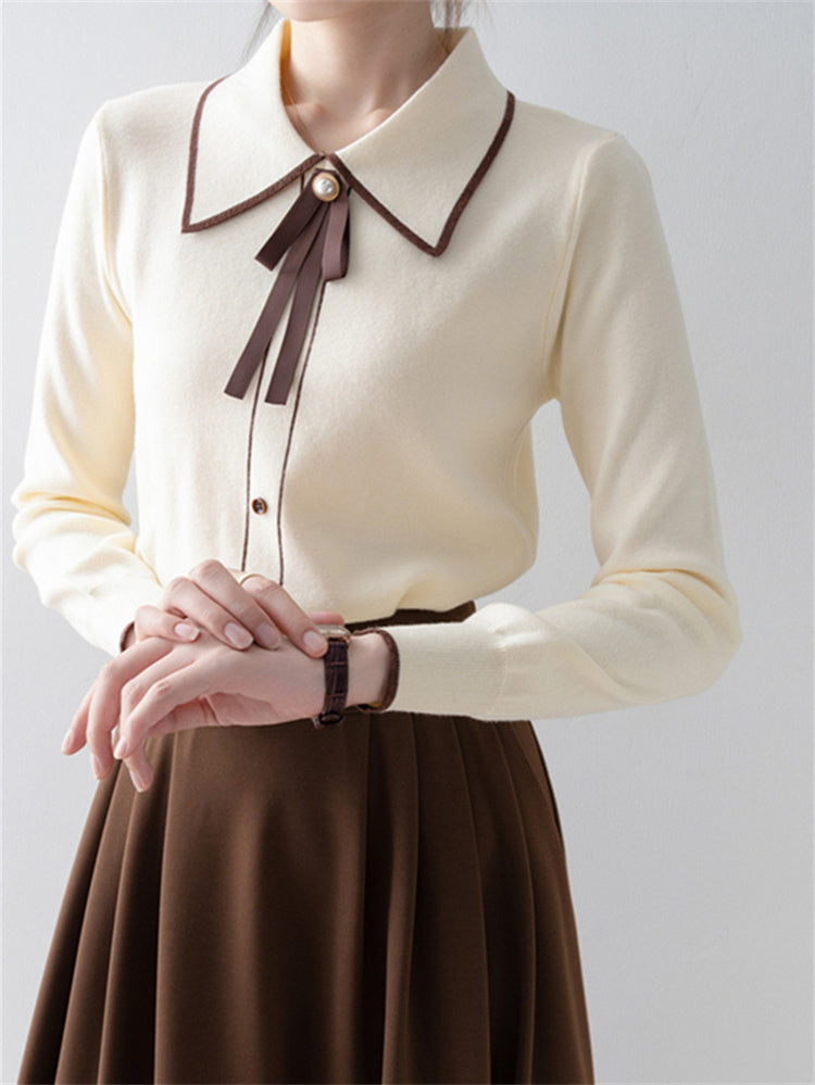 Apricot Babydoll Collar Knit Sweater