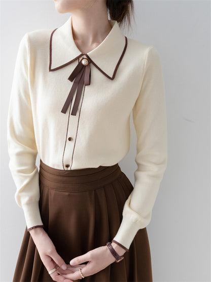 Suéter de punto con cuello babydoll color albaricoque