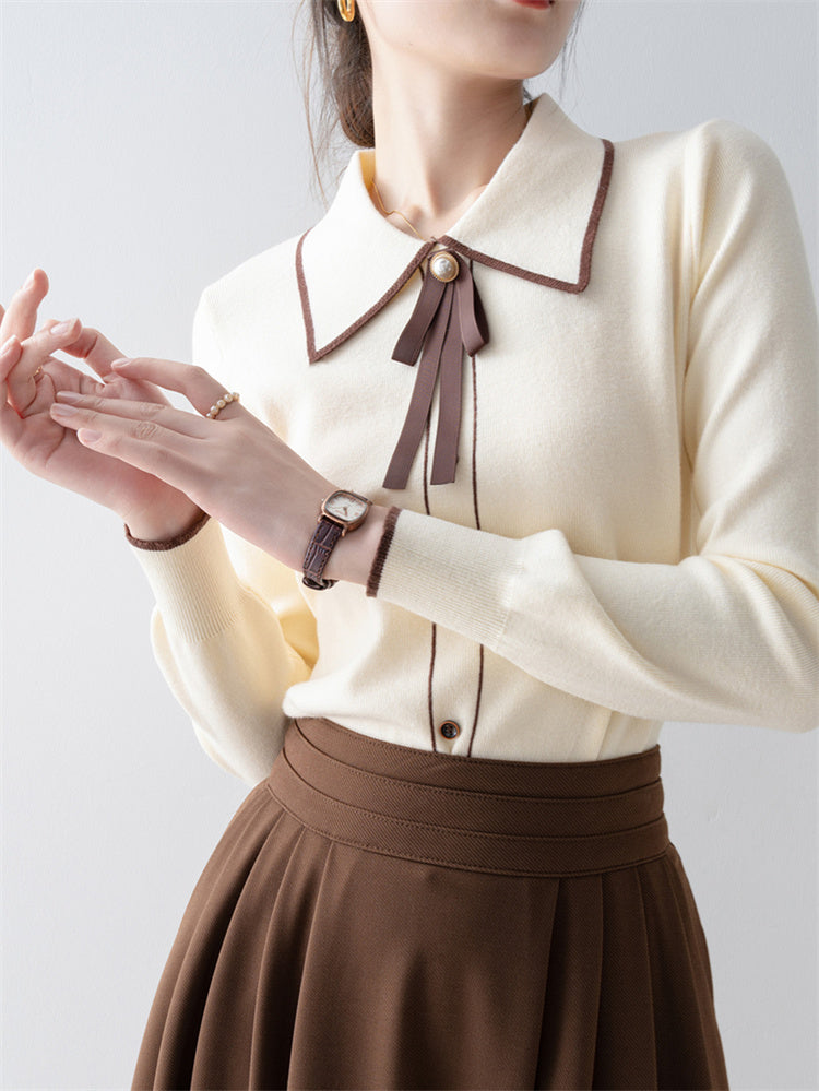 Apricot Babydoll Collar Knit Sweater